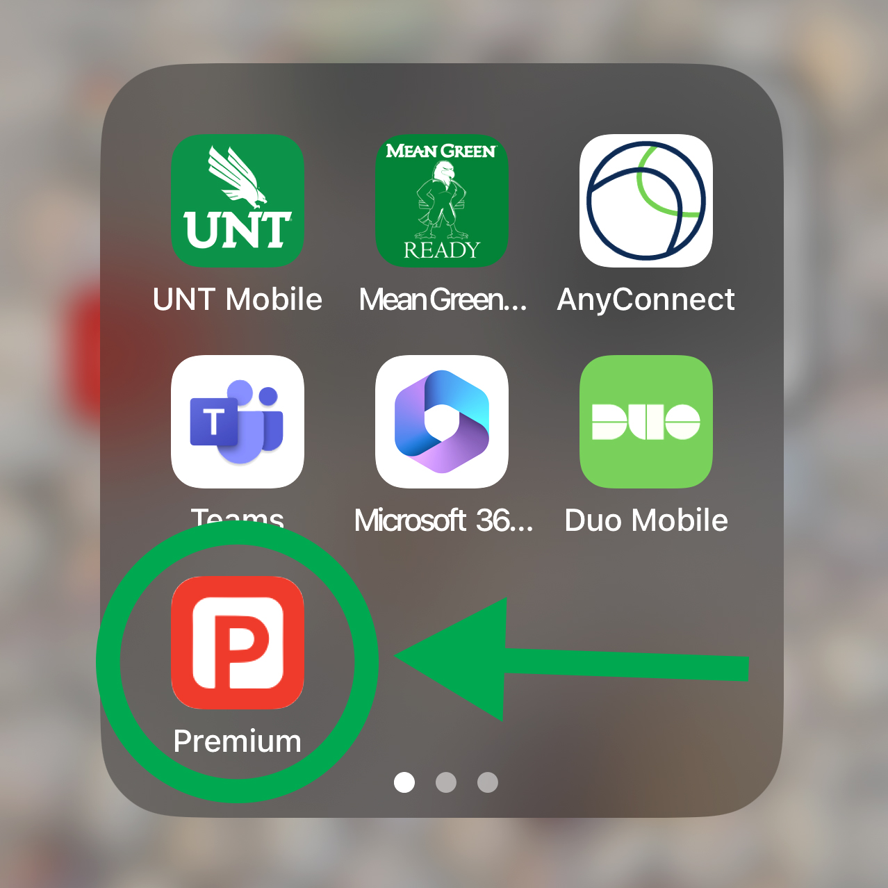 screen image of a phone with UNT related apps including Premium Parking app