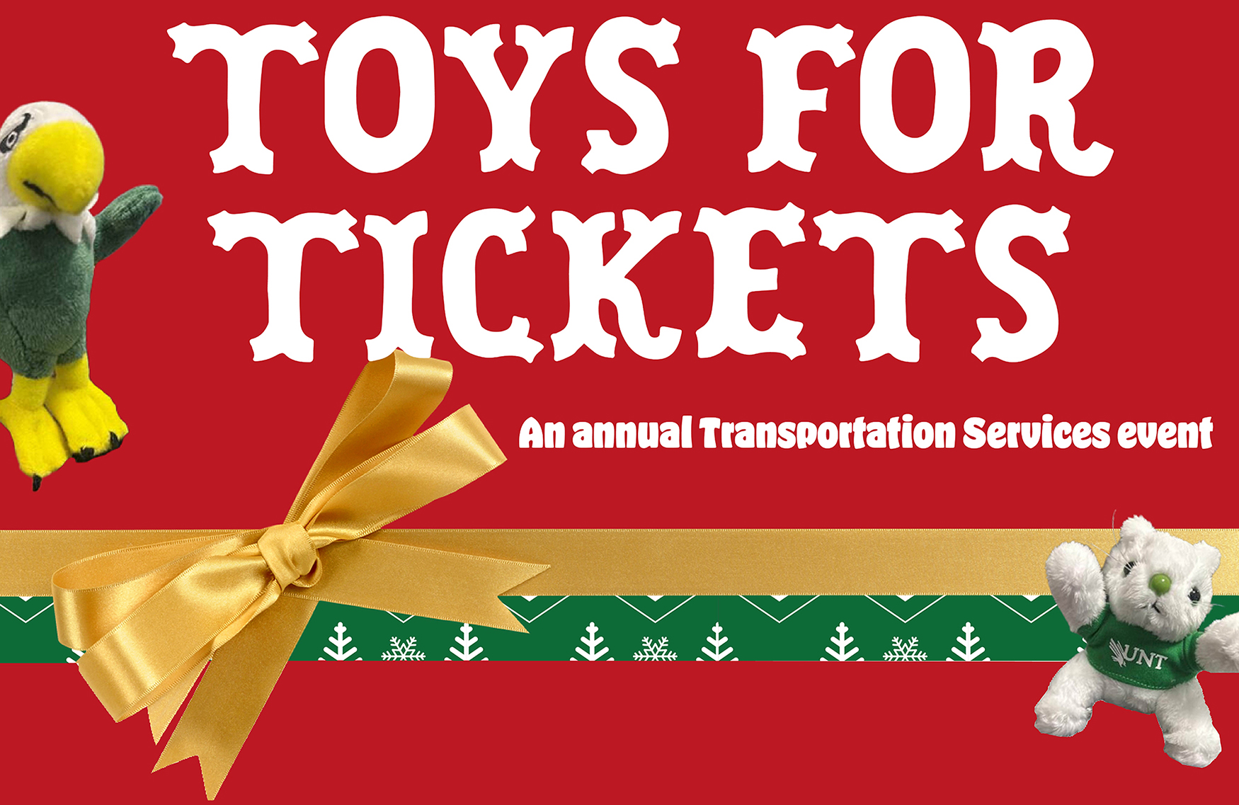 Toys for Tickets logo in red, green and gold with Scrappy and Lucky