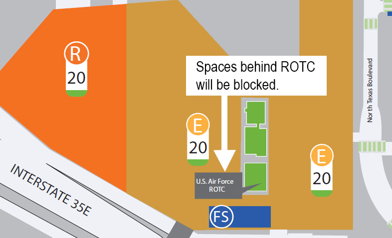 map showing portion of Lot 20 where ROTC is located and the area behind it where parking lot spaces will be blocked